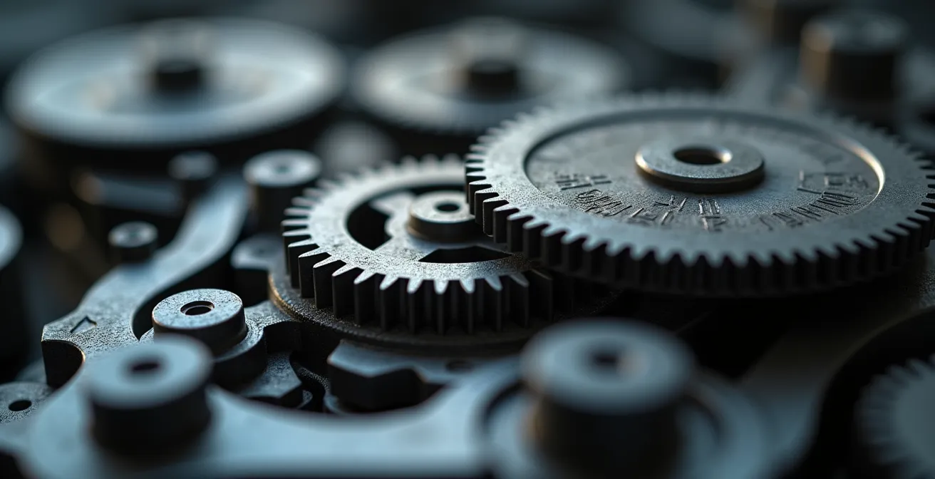 Nahaufnahme eines technischen Bauteils mit virtuellen Informationsschichten