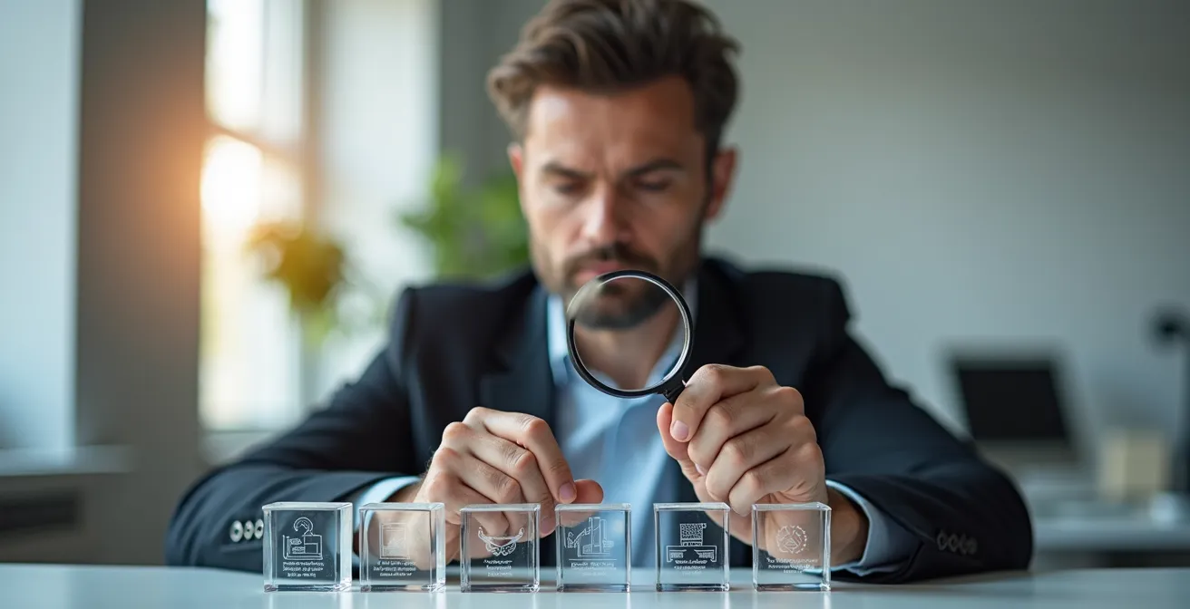 Symbolische Darstellung der drei einfachen Aktien-Prüfmethoden für Privatanleger