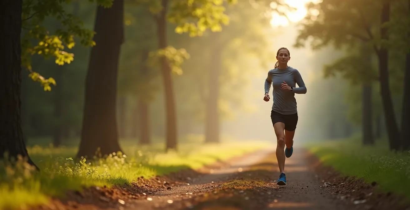 Läufer bei lockerem Training auf deutschem Waldweg