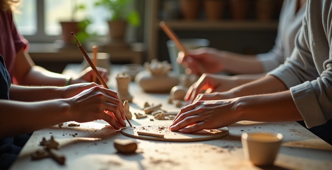 Vielfältige Hände arbeiten an unterschiedlichen kreativen Projekten, was die Entdeckung verschiedener Talente symbolisiert.