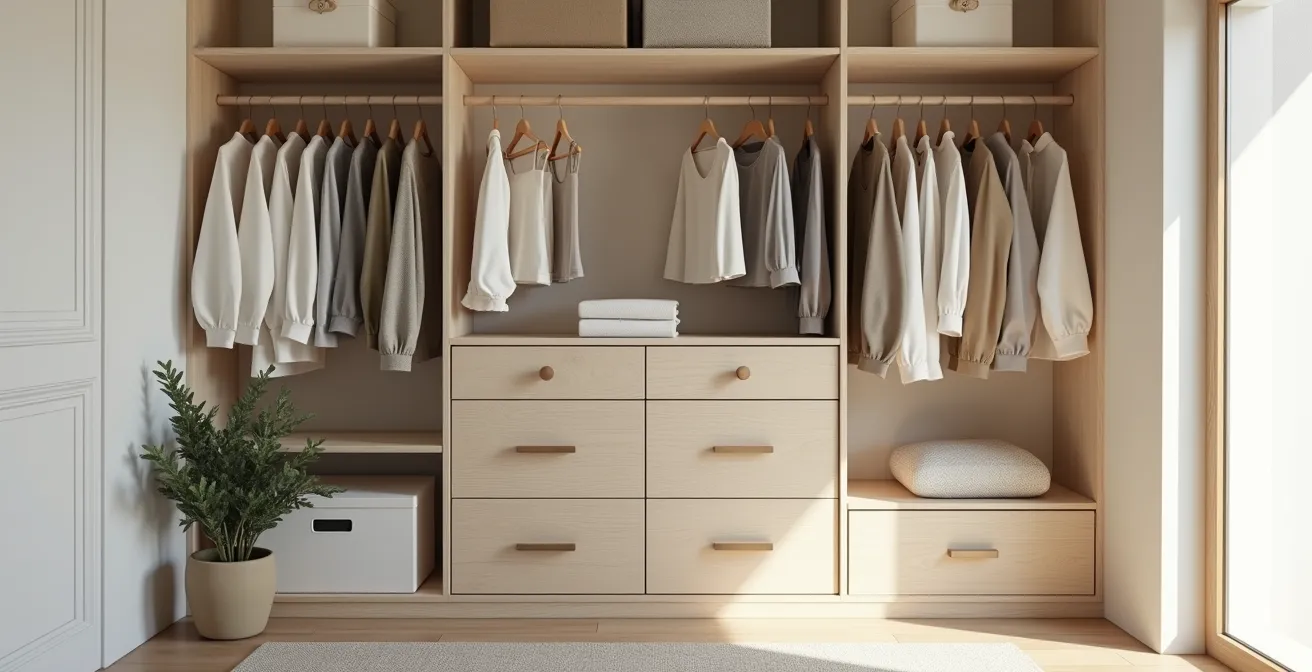 Systematisch organisierte minimalistische Garderobe