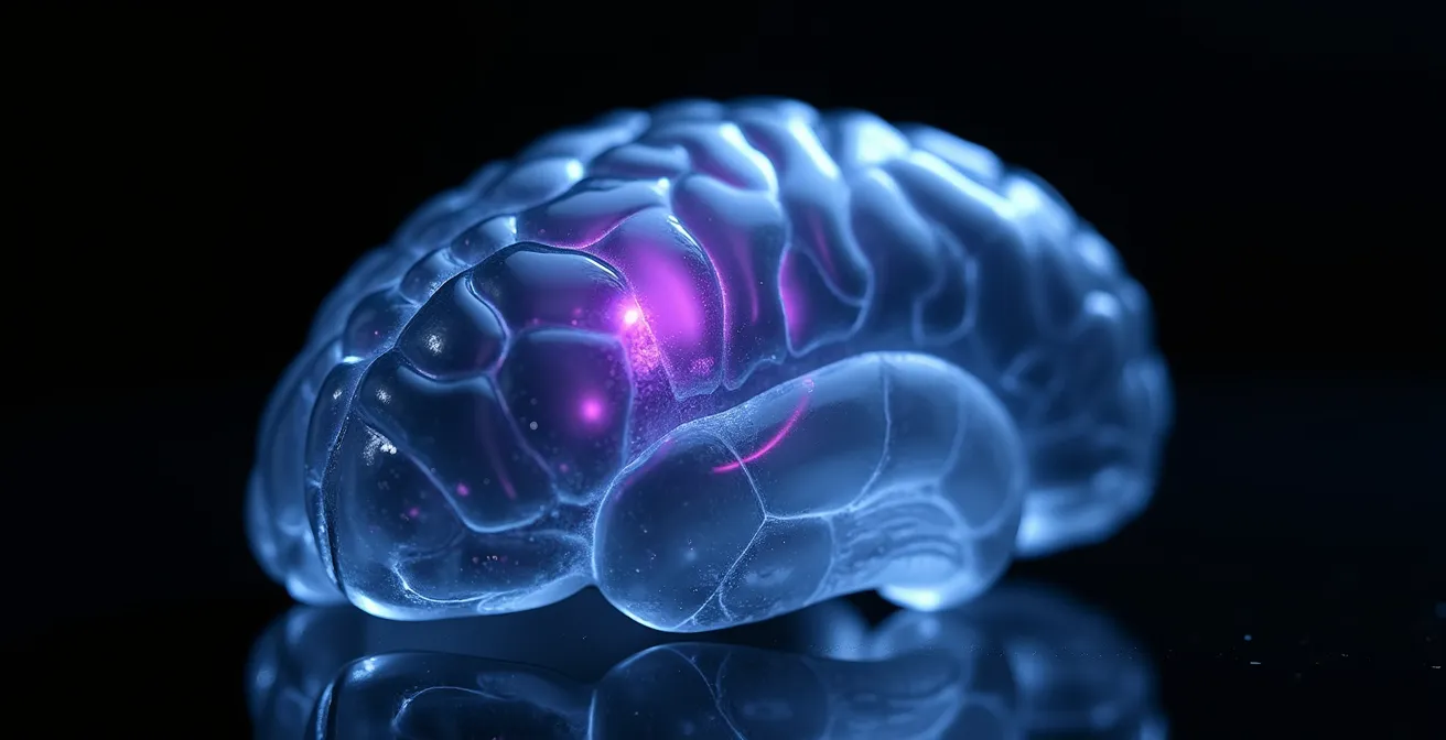 MRT-Aufnahme mit hervorgehobenen Gehirnregionen, die durch Meditation beeinflusst werden