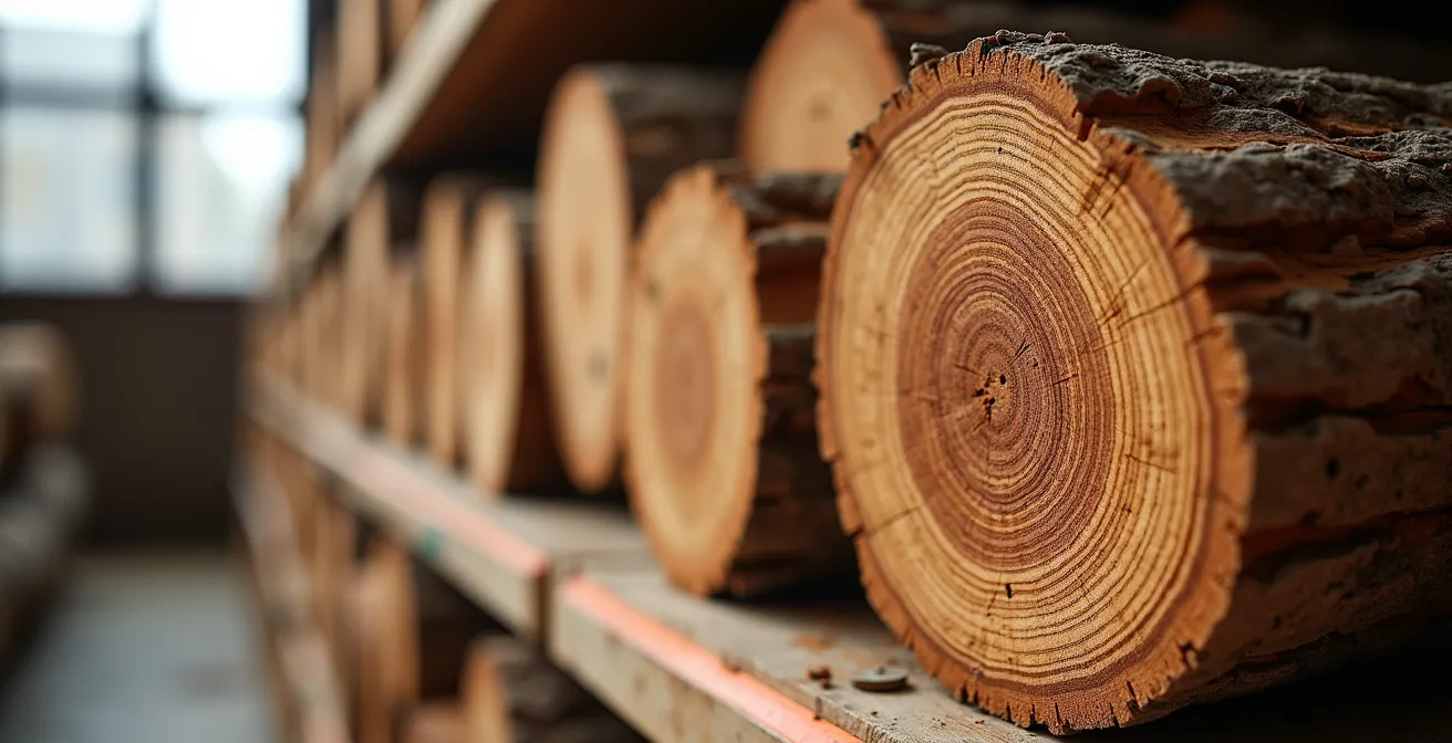 Nachhaltige Holzstapel mit regionaler Herkunftskennzeichnung in deutscher Forstwirtschaft