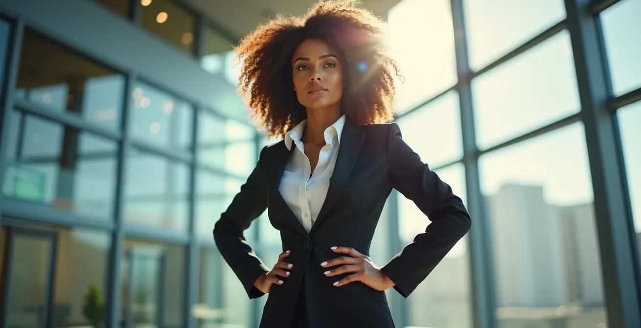 Person demonstriert Power-Pose mit aufrechter Haltung und selbstbewusstem Ausdruck