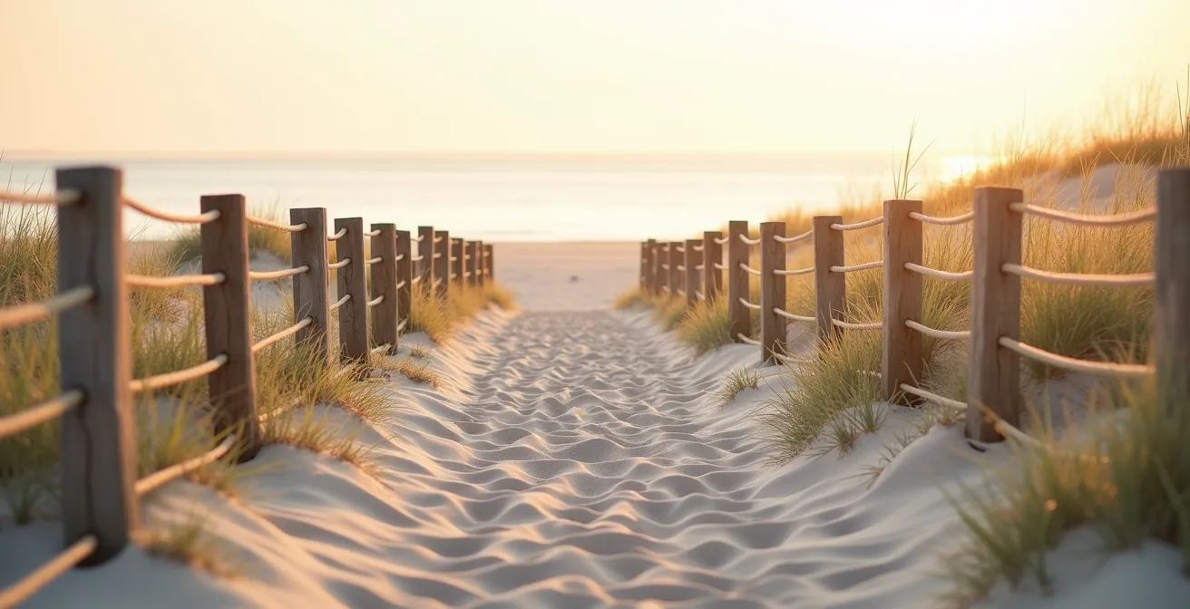 Temporäre Vogelschutz-Absperrung am deutschen Ostseestrand mit brütenden Seevögeln in sicherer Distanz